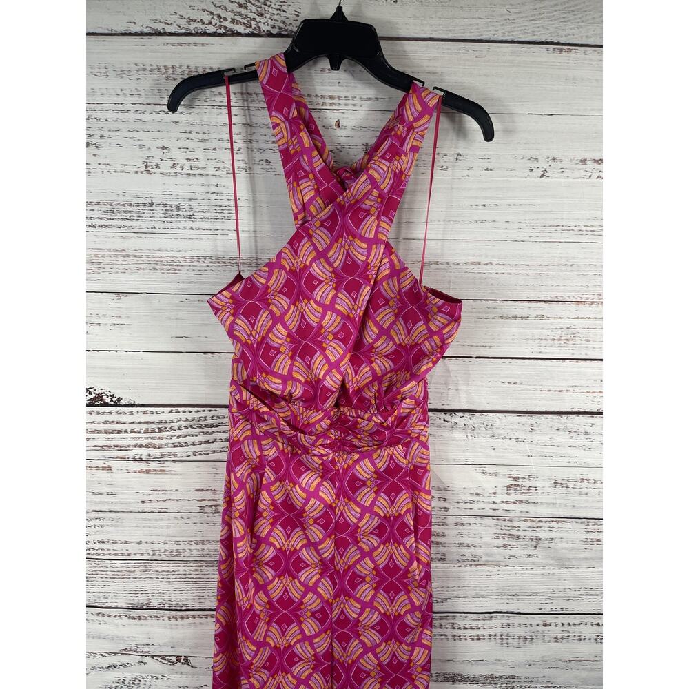 Impressions Jumpsuit Women's Small Pink Geometric Halter Backless Wide Leg - Picture 3 of 12